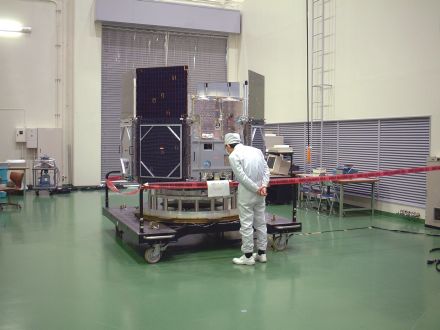 Photo 1: ASTRO-F bus module in the ISAS clean room (Nov. 10).