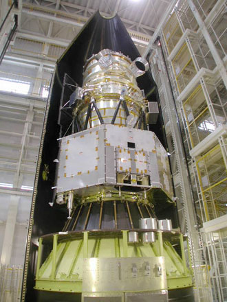 Satellite in nose faring of rocket